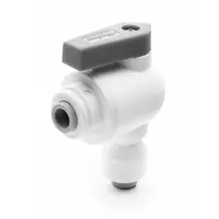 PARKER Manual Two-Way Ball Valve: 3/8 in, Polypropylene, Angle, Push x Push, One-Piece, Lever (MPN LFPP10MVEU10M)