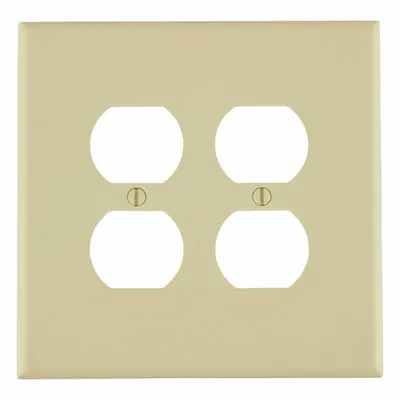 LEVITON Wall Plate: Duplex Outlet, 2 Gang, Ivory - General Purpose Wall Plates