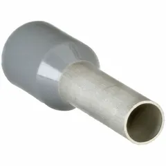 Insulated ferrule for terminating stranded wire into terminal blocks. Accepts 12 AWG max wire size. Gray polypropylene insulation. Ferrule diameter 0.13 in. Used in control panels and electrical distribution equipment.