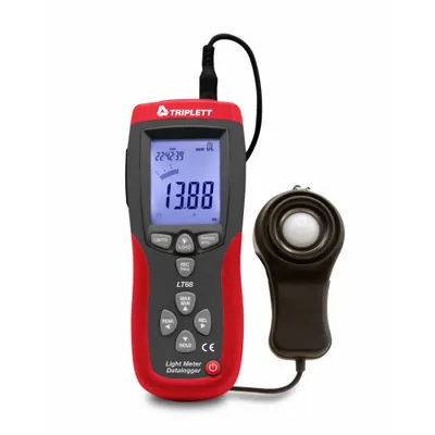 TRIPLETT Light Meter: 3 ft Cable/Carrying Case/Protective Cover/USB Cable - Data Logging Light Meters