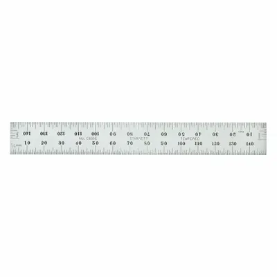STARRETT Steel Rule, Spring Tempered: C635E-150, 150 mm, 0.05 in Thick, 0.5 mm, Chrome - Steel Rulers