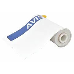 Vinyl, white precut label roll in AVIS Header format. Sizes 10 in x 14 in and 14 in x 10 in. Acrylic adhesive. 40 labels per roll. Compatible with BBP85 printer series. Used for facility identification and labeling.