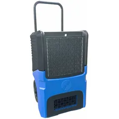Industrial portable dehumidifier for building maintenance applications. Uses standard R-32 refrigerant. Dimensions: 19 13/16 in x 32 1/8 in x 20 in. Includes air filter, drain hose, and hour meter.