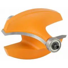 Carbide-tipped roundover profile router bit with a 2-1/2 inch cutter diameter. Creates rounded edges on wood, MDF, or plastic workpieces. Used in cabinetmaking, furniture production, and trim work for softening sharp edges and adding decorative profiles.