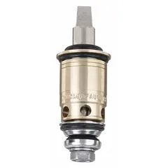Brass compression cartridge for hot/cold water faucets. Includes 12 cartridges per pack. Suitable for replacement in commercial or institutional plumbing systems requiring consistent water temperature control.