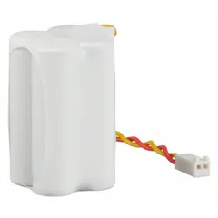 Nickel cadmium battery rated at 4.8 V with 600 mAh capacity. Overall height 1 in, overall depth 1 1/4 in. Used as a replacement power source for emergency exit signs and backup lighting fixtures in commercial and industrial settings.
