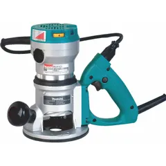 Fixed base router with 2.25 hp motor and variable speed control up to 24,000 RPM. Accepts 1/4 in and 1/2 in collets. Soft-start feature reduces torque reaction. Suitable for edge profiling, dado cutting, and joinery in woodworking.