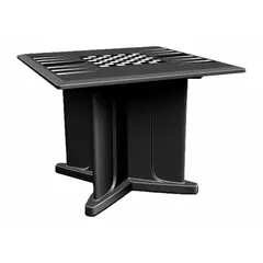 Square table with X-base design, 42 in width and depth, black finish. Includes game top. Suitable for break areas, cafeterias, or multi-use spaces.