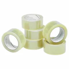 This heavy-duty acrylic tape is designed for sealing and bundling in industrial packaging applications. Each roll measures 2 inches by 55 yards, with a clear finish. Supplied in a 6-pack, it is suitable for carton closure, palletizing, and general shipping tasks.