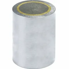 Round encased cylindrical alnico magnet with 0.5 in thickness and 3/8 in outside diameter. Provides a maximum pull force of 3 lbf. Suitable for light-duty holding, positioning, or sensing in industrial fixtures, jigs, and magnetic catch assemblies.