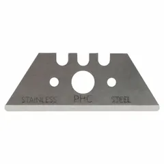 Stainless steel replacement utility blades with straight edge and round tip. Each blade measures 2 inches in length and 3/4 inch in width. Suitable for cutting cardboard, plastic, and tape in packaging and light industrial tasks. Supplied in a 100-pack.