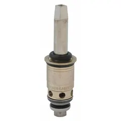 Brass compression cartridge for hot/cold water faucets. Includes one cartridge. Used to replace worn internal components in compatible fixtures, restoring water flow and temperature control.