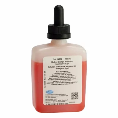HACH Methyl Orange Indicator Solution: 100 mL Volume, Bottle, 0, Solution, 14832 - Additional Calibration Solutions & Standards