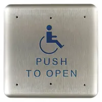 BEA Exit Push Button: 4 3/4 in Ht, 5/8 in Dp, 4 3/4 in Wd, ADA Compliant, Aluminum/Stainless Steel (MPN 10PBS1)
