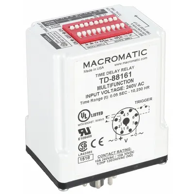 MACROMATIC Multi-Function Time Delay Relay: Socket Mounted, 240V AC, 10 A - Socket-Mounted Relays