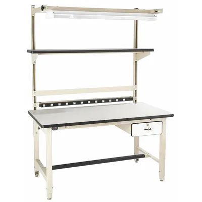 PRO-LINE Workstation: Adj Ht, Laminate, 72 in x 30 in, 5,000 lb Overall Load Capacity - Workstations with Power, Storage & Overhead Lighting