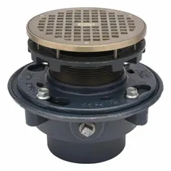 General purpose floor drain with a round shape and no hub connection. Includes body only; grate size 5 3/16 in. Suitable for concrete floor installations in commercial or industrial settings where surface water drainage is required.
