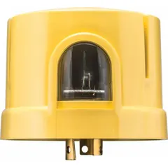 Turn-locking photocell with SPST switching, rated for 480V AC and 1280 J surge capacity. Designed for automatic dusk-to-dawn control of outdoor lighting loads in industrial and commercial settings.