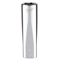 This 6-point deep socket is designed for turning fasteners in recessed areas where standard sockets cannot reach. With a 3/8 in drive and 1/2 in socket size, it provides a secure grip on hex nuts and bolts. The chrome construction resists corrosion, and the anti-roll design prevents the socket from rolling away on sloped surfaces.