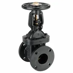 Cast iron outside screw and yoke (OS&Y) gate valve with cast iron wedge and bonnet. 3-inch nominal size, wheel-operated. Used for on/off flow control in industrial piping systems handling water, oil, or gas, where visual stem position indication is required.