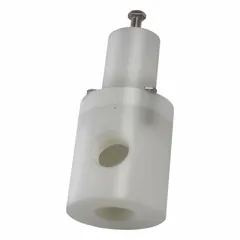 Polypropylene pressure relief valve with FKM seals, 1/2 in x 1/2 in connections. Provides adjustable back pressure regulation for overpressure protection in piping systems handling corrosive or ultra-pure liquids.