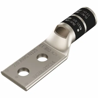 BURNDY Compression Lug: For 2/0 AWG, Stranded Wire, 1/4 in Stud Size, Std - Two-Hole Compression Lugs
