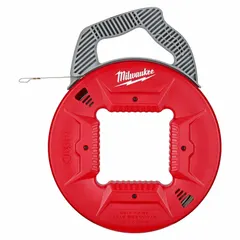This 240 ft stainless steel fish tape features a flat tape shape and formed hook end for pulling wires through conduit, walls, and ceilings. Manual wind retraction with an internal rotating winder slide. Overall length 13 in.