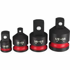 This set includes adapters for converting between 1/4, 3/8, and 1/2 inch drive sizes on impact tools. The black phosphate finish provides corrosion resistance. Suitable for automotive, construction, and industrial applications requiring quick socket changes.