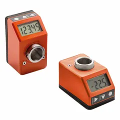 Electronic position indicator with LCD display featuring 8 mm digits. IP 67 rated for protection against dust and water immersion. Programmable units include millimeters, inches, and degrees. Suitable for position feedback on industrial machinery such as valve actuators, linear slides, and rotary tables.