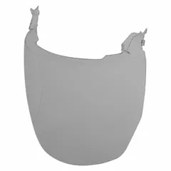 General purpose replacement visor made of gray polycarbonate. Reusable, supplied in a 10-pack. Overall height 9 3/4 in. Suitable for use with compatible face shield frames in industrial environments where impact and splash protection is required.
