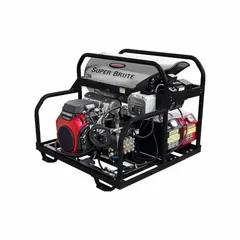 Skid-mounted hot water pressure washer delivering 3500 psi at 5.5 gpm. Powered by a Honda engine and fueled by diesel. Suitable for industrial cleaning tasks such as removing grease, oil, and grime from equipment and surfaces.