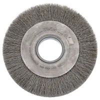 WEILER Wire Wheel Brush: Crimped Stainless Steel, 6 in Dia x 1 1/4 in Wd, 2 in Arbor, 0.006 in Fill (MPN 93007)