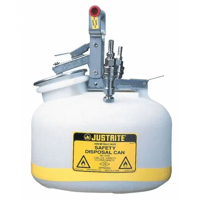 JUSTRITE Waste Can: 2 gal Can Capacity, Stainless Steel Fitting Material - HPLC Waste Cans