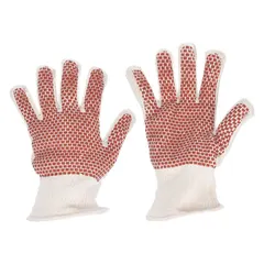 These knit gloves feature a dotted, full nitrile coating for enhanced grip and hand protection. The beige knit material provides comfort, while the gloves are rated for a maximum temperature of 605°F. Suitable for material handling, assembly, and light fabrication tasks.