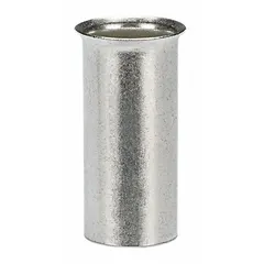 Non-insulated ferrule for terminating stranded wire into terminal blocks or control panels. Holds one bare wire up to 4 AWG, preventing fraying. Ferrule diameter 0.3 in.