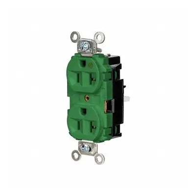 HUBBELL Receptacle: Hospital Grade, Duplex, 5-20R, Green, 125V AC, 20 A - General Purpose Receptacles