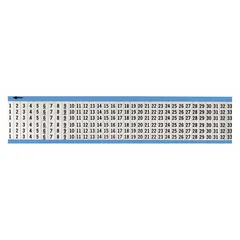 Preprinted wire marking label sheets from BRADY, featuring legends 1 to 33 in black on silver aluminum foil. Each pack contains 25 sheets with a total of 825 labels. Rated for temperatures from -40°F to 248°F, these labels are suitable for identifying wires and cables in industrial control panels, machinery, and electrical systems.