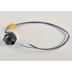 Panel-mount actuator and sensor receptacle with 3 pins, 1 ft wire length, and 1/2"-14 mounting thread. IP67 rated for dust and water ingress protection. Suitable for connecting sensors and actuators in industrial automation systems.