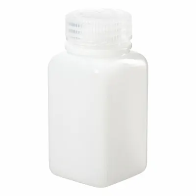 NALGENE Laboratory Bottle: 175 mL, 6 fl oz, HDPE, Natural, 38 mm Screw Closure Size - HDPE Rectangular Lab Bottles