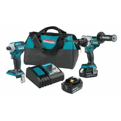 This 18 V DC cordless combination kit includes a hammer drill/driver and a battery. It is suited for drilling and driving in wood, metal, and masonry during construction, renovation, and maintenance tasks. The cordless design allows portable operation on job sites without access to mains power.