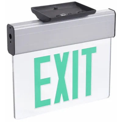 LITHONIA LIGHTING Edge-lit Exit Sign: 1 Faces, Green, Aluminum, Universal Field Selectable Chevrons - Surface-Mount Edge-Lit Exit Signs