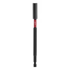 This extended-reach bit holder is impact rated and accepts 1/4 in hex shank bits. The magnetic tip secures the bit during fastening tasks. Suitable for use in assembly and construction applications where extended reach is required.