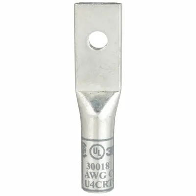 3M Compression Lugs: #10 Stud Size, 4 AWG For Wire Sizes, Stranded Wire Type - One-Hole Compression Lugs