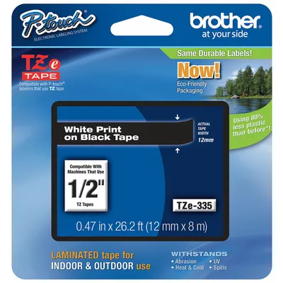 BROTHER Combined Label and Ribbon Cartridge: 1/2 in x 26 1/4 ft, PET, Black (Gloss) - Brother Thermal Transfer Continuous Label Roll Cartridges