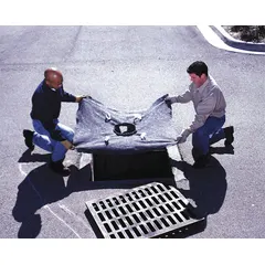 This frameless insert street drain filter captures hydrocarbons, oil, and sediment from stormwater runoff. It includes an overflow port for managing high flow conditions. Suitable for industrial sites, parking lots, and municipal drainage systems requiring environmental compliance.