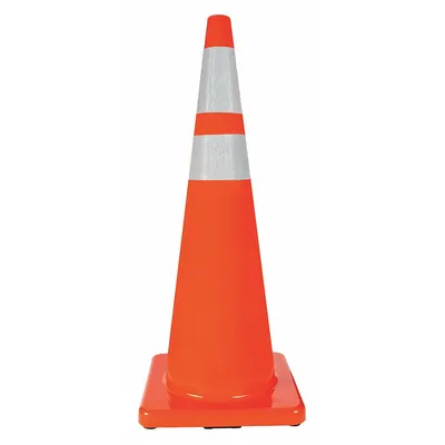 OEM Traffic Cone with Bands: MUTCD/NCHRP-350, 36 in Cone Ht, Orange, High-Intensity Prismatic - Traffic Cones for Roadway Use