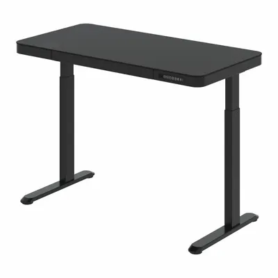 FLEXISPOT Standing Desk: Black, Glass, 48 in Overall Wd, 24 in Overall Dp - Electric Adjustable-Height Desks