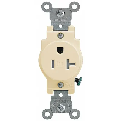 LEVITON Receptacle: Single, 5-20, Ivory, 125V AC, 20 A, 2 Pole / 3 Wire (MPN T5020-I) - General Purpose Receptacles