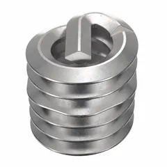 This screw-locking tanged helical insert is designed for repairing or reinforcing internal threads in metal components such as aluminum, cast iron, or steel. It features a #6-32 coarse thread, right-hand direction, and is made from 18-8 stainless steel with a dry film lubricant finish. The insert provides a tensile strength of 200,000 to 250,000 psi and requires an STI tap size of #6-32. Supplied in a 1,000-piece pack.