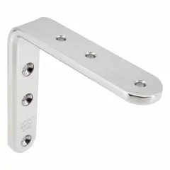 Standard duty shelf bracket made from 304 stainless steel with a mirror finish. Height of 3 35/64 inches, capacity of 37 lb. Suitable for light-duty shelving in environments requiring corrosion resistance.